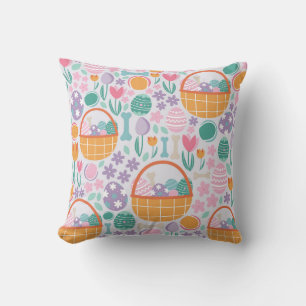 Easter Basket Celebration Pattern Throw Pillow