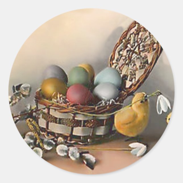 Easter Basket Chick Coloured Painted Egg Lily Classic Round Sticker (Front)