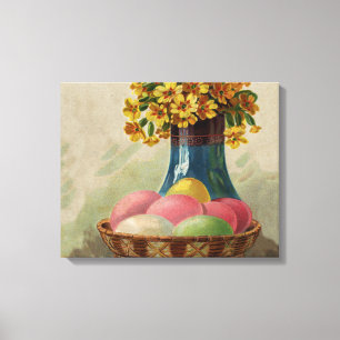 Easter Basket Eggs Flowers Antique Canvas Print