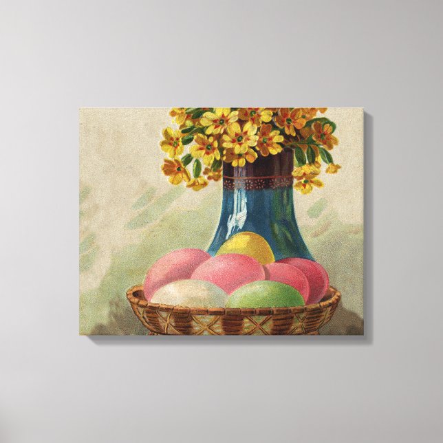 Easter Basket Eggs Flowers Antique Canvas Print (Front)