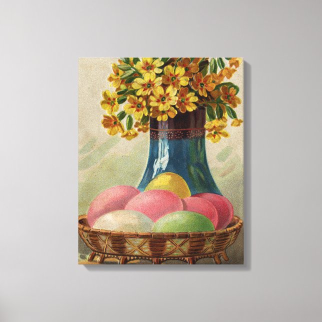Easter Basket Eggs Flowers Antique Canvas Print (Front)
