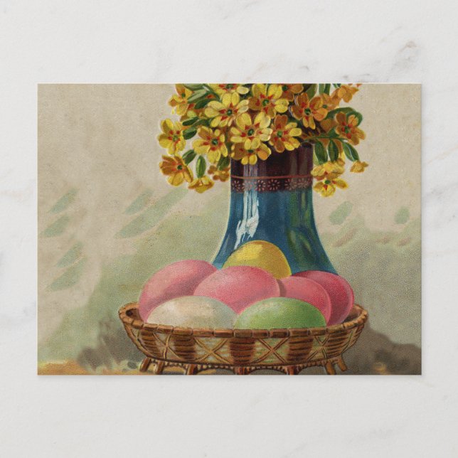 Easter Basket Eggs Flowers Antique Holiday Postcard (Front)