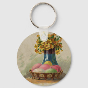Easter Basket Eggs Flowers Antique Keychain