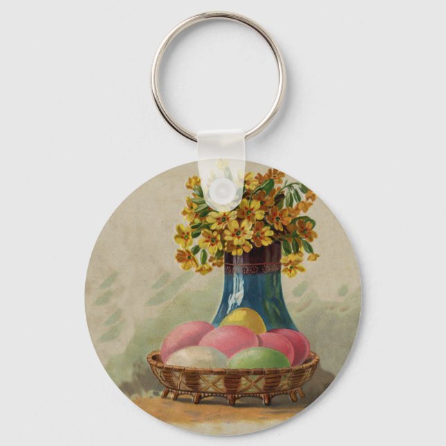 Easter Basket Eggs Flowers Antique Keychain (Front)
