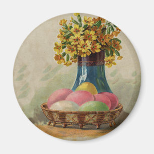 Easter Basket Eggs Flowers Antique Magnet
