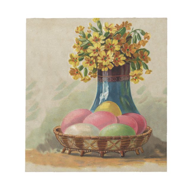 Easter Basket Eggs Flowers Antique Notepad (Front)