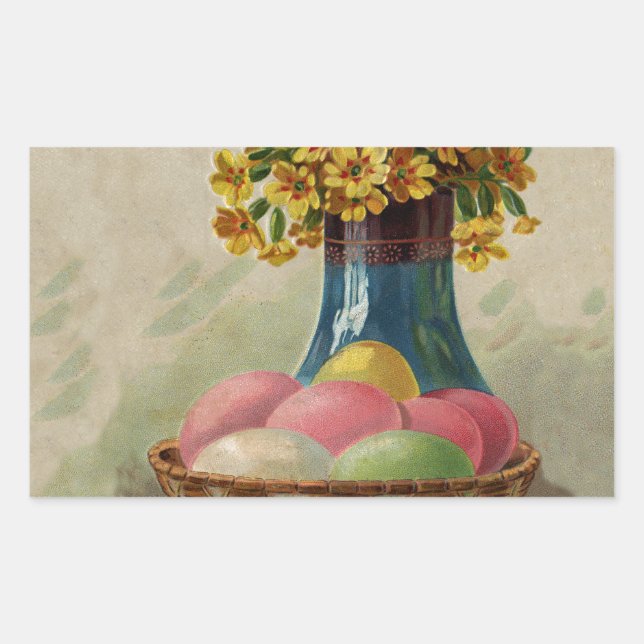 Easter Basket Eggs Flowers Antique Sticker (Front)