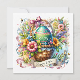 Easter Basket Eggs & Spring Flowers Holiday Card