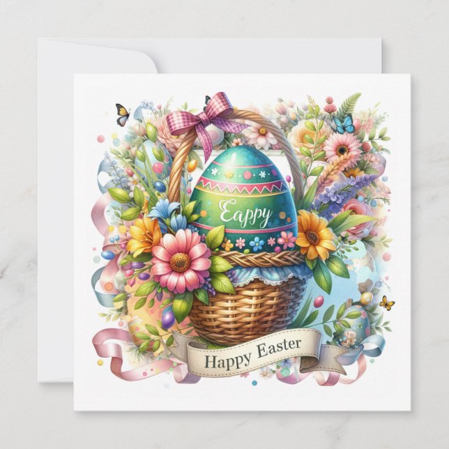 Easter Basket Eggs & Spring Flowers Holiday Card (Front)