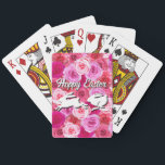 Easter Basket Filler White Bunnies Pink Flowers Playing Cards<br><div class="desc">Hoppy Easter playing cards. Super cute white bunny rabbits hopping on a bed of pink flowers,  floral collage. Personalize for an Easter basket gift or party favor. Happy Easter.</div>