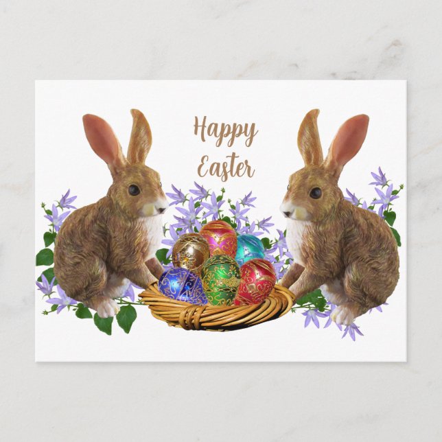 Easter Basket Rabbit And Eggs  Postcard (Front)