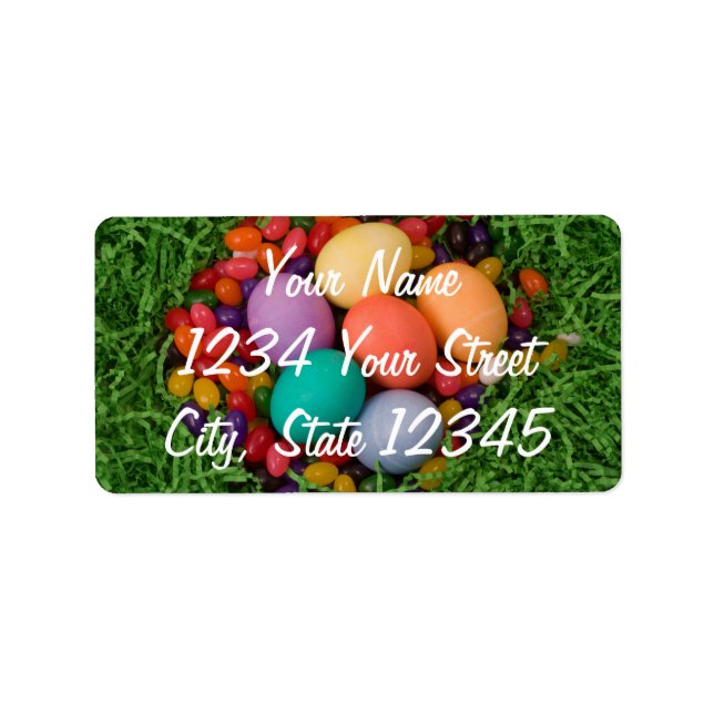 Easter Basket - Spring Coloured Eggs Jelly Beans Label (Front)