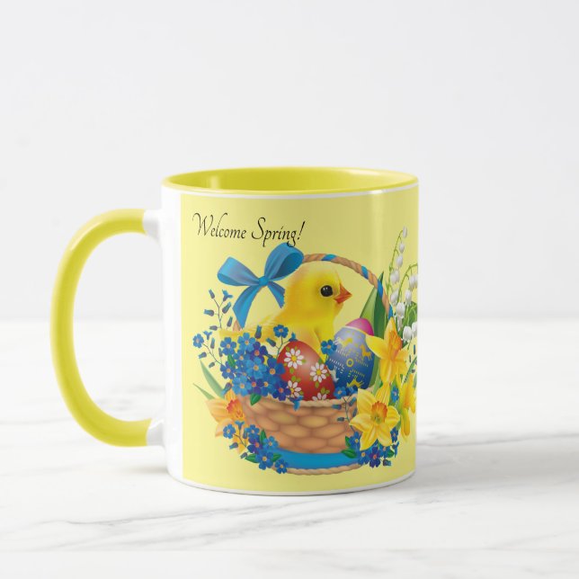 Easter Basket Spring Time Eggs Chick Daffodils Mug (Left)