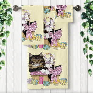 Easter Basket Tabby Kitten Bath Towel Set