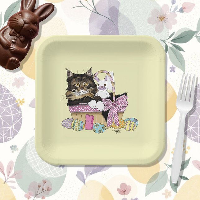 Easter Basket Tabby Kitten Paper Plate (Creator Uploaded)