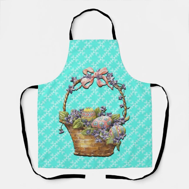 Easter Basket Turquoise Chequered Design Apron (Front)