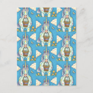 EASTER BASKET UNICORN, CUTE FANTASY HORSE POSTCARD