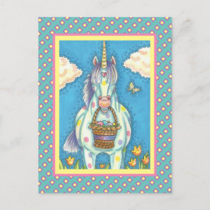 EASTER BASKET UNICORN, CUTE FANTASY HORSE POSTCARD