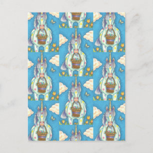 EASTER BASKET UNICORN, CUTE FANTASY HORSE POSTCARD