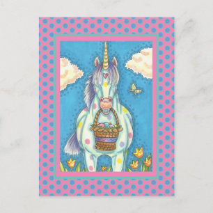 EASTER BASKET UNICORN, CUTE FANTASY HORSE POSTCARD