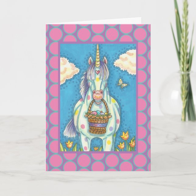 EASTER BASKET UNICORN, FANTASY GREETING CARD Verse (Front)
