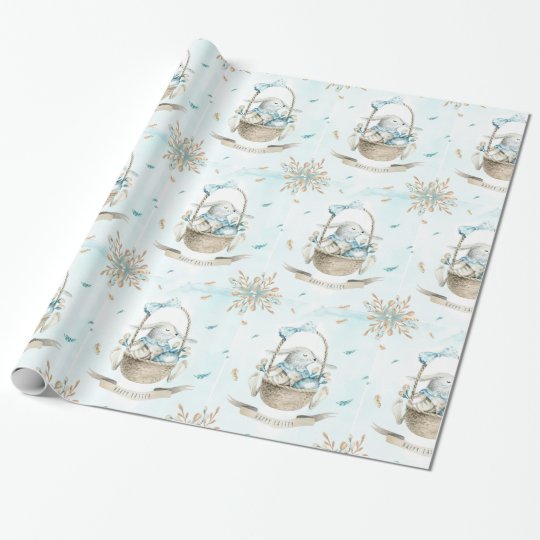 Easter Basket With Bunny Flowers & Eggs Wrapping Paper