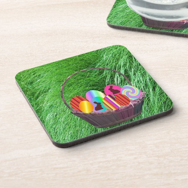 Easter Basket with colorful eggs Coaster (Left Side)