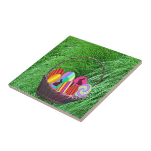 Easter Basket with colorful eggs Tile