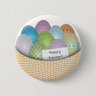 Easter Basket with Coloured Eggs Button