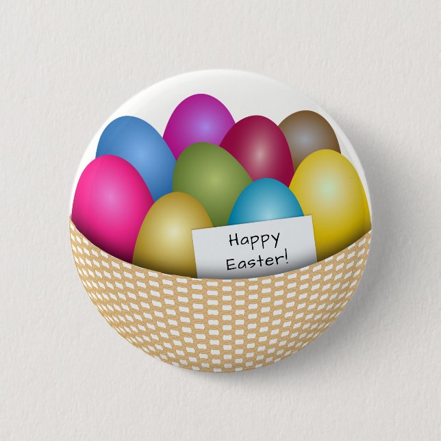 Easter Basket with Colourful Eggs Button (Front)