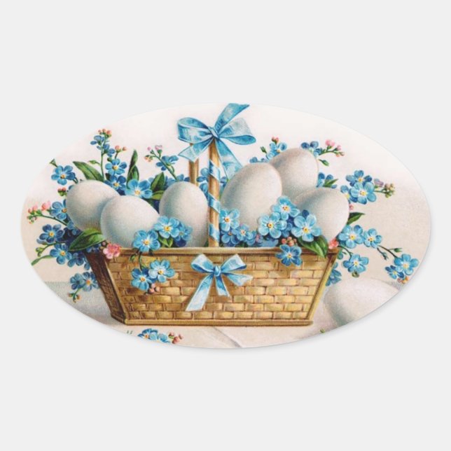 Easter Basket with Forget-Me-Nots Oval Sticker (Front)