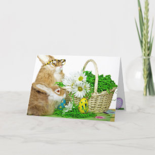 Easter basket with rabbits holiday card