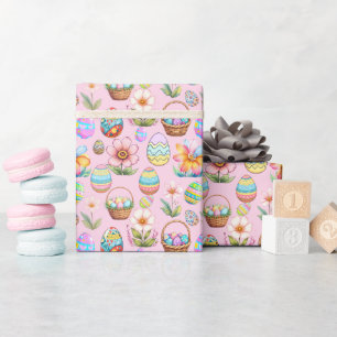 Easter Baskets and Eggs Pattern - soft pink Wrapping Paper