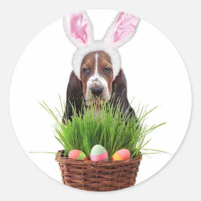 Easter Basset Hound dog Classic Round Sticker (Front)
