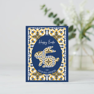 Easter🐇 💙💛 Beautiful blue and yellow Azulejos Holiday Postcard