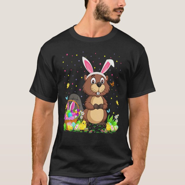 Easter Beaver Bunny Egg Hunting Beaver Easter Sund T-Shirt (Front)