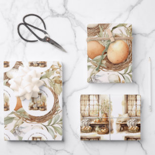 Easter Beige Vintage Family Name Wrapping Paper Sheet