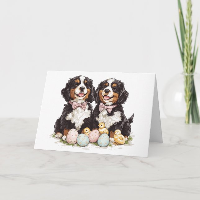 Easter Bernese Mountain Dogs Easter Eggs Card (Front)