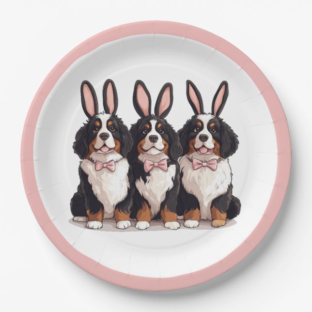 Easter Bernese Mountain Dogs Paper Plate (Front)