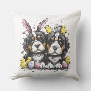 Easter Bernese Mountain Dogs Throw Pillow
