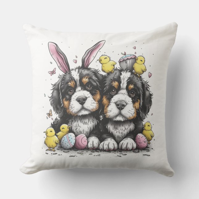 Easter Bernese Mountain Dogs Throw Pillow (Front)