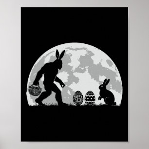 Easter Bigfoot Bunny Rabbit Egg Hunting Poster