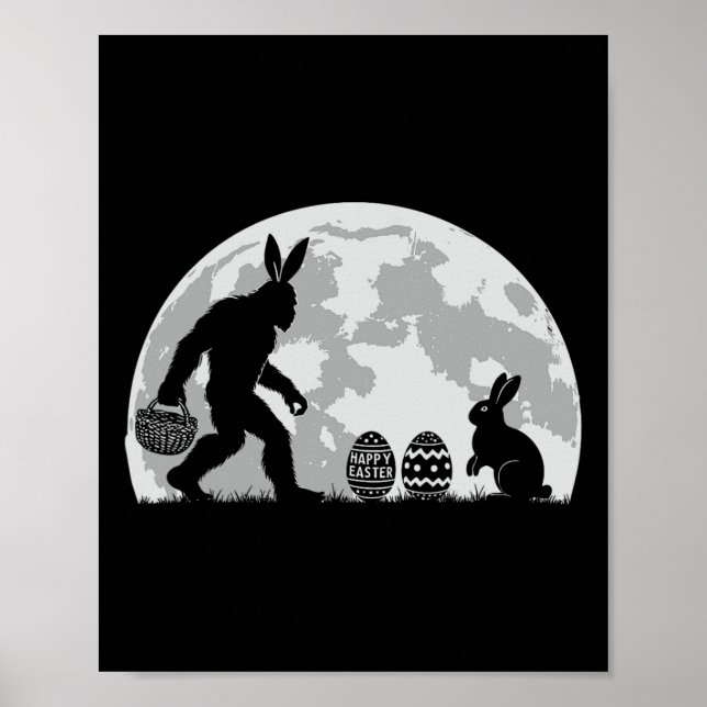Easter Bigfoot Bunny Rabbit Egg Hunting  Poster (Front)