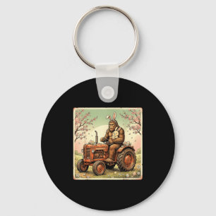 Easter bigfoot bunny tractor funny spring keychain