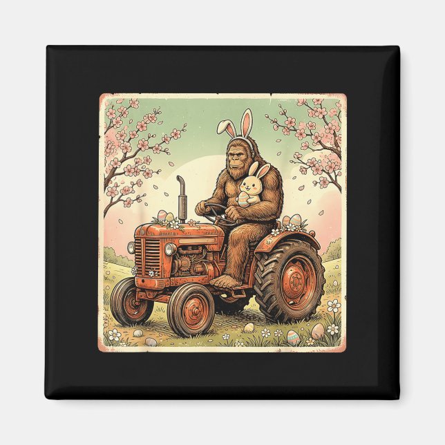 Easter bigfoot bunny tractor funny spring magnet (Front)