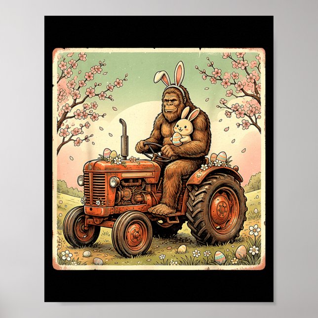 Easter bigfoot bunny tractor funny spring poster (Front)