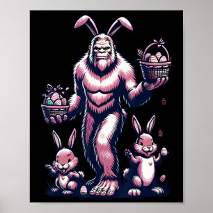 Easter Bigfoot With Bunny And Egg Bysket Festive C Poster