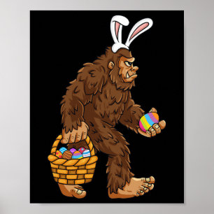Easter Bigfoot With Egg Basket Fun Boys Kids Sasqu Poster