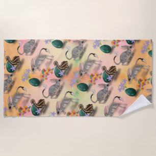 Easter Bilby & Australian Flowers   Beach Towel