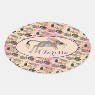 Easter Bilby & Australian Flowers Custom Name Oval Sticker